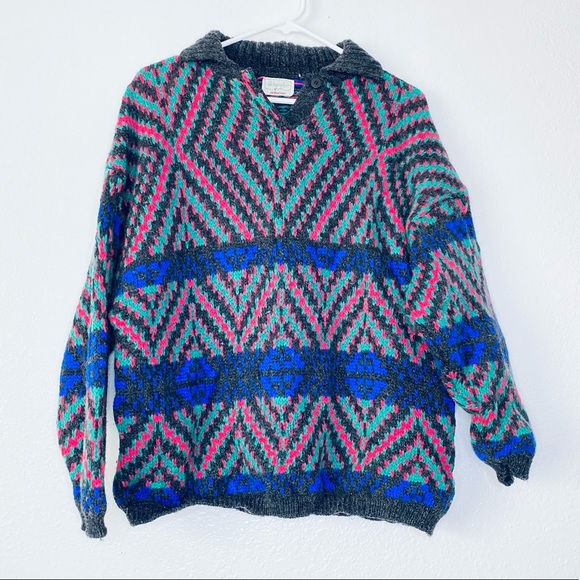 Vintage Sweaters - Vintage Benellon Sheetland Wool Made In Italy Striped Sweater